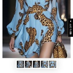 Elegant Leopard Print Sky Blue Chiffon Mini Dress NWT’s